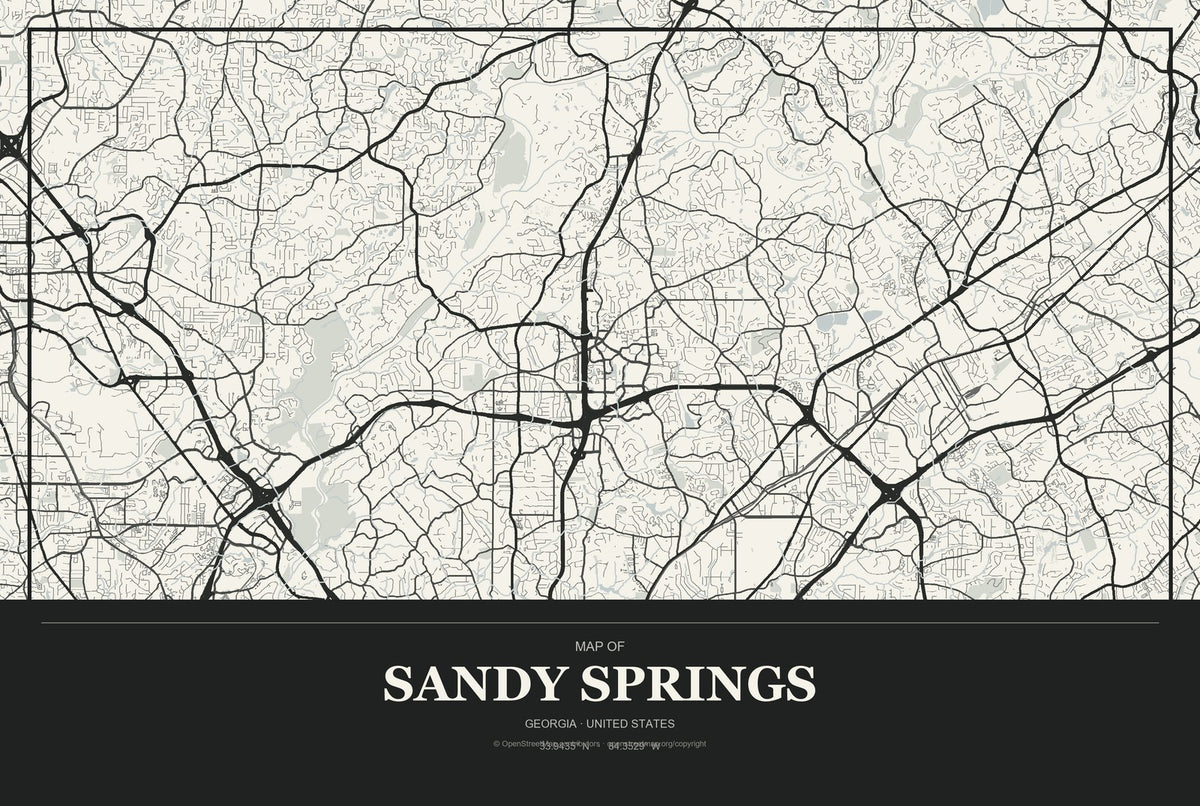 Sandy Springs, Georgia City Map Aluminum Sign in Museum Plaque style