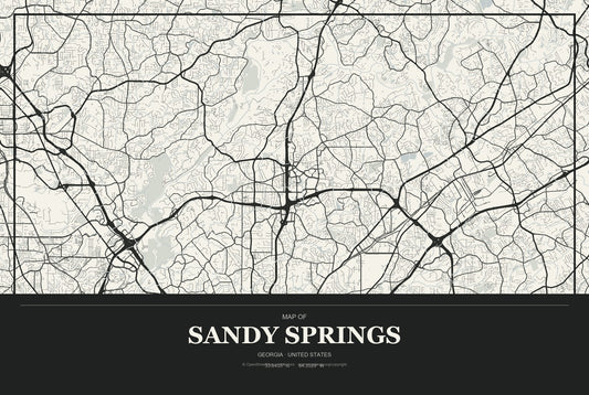 Sandy Springs, Georgia City Map Aluminum Sign in Museum Plaque style