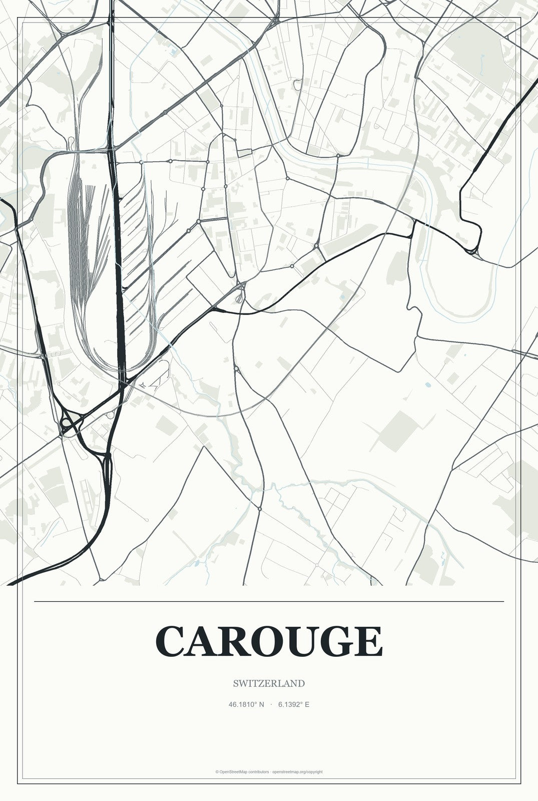 Carouge, Switzerland City Map Aluminum Sign in Gallery Air style