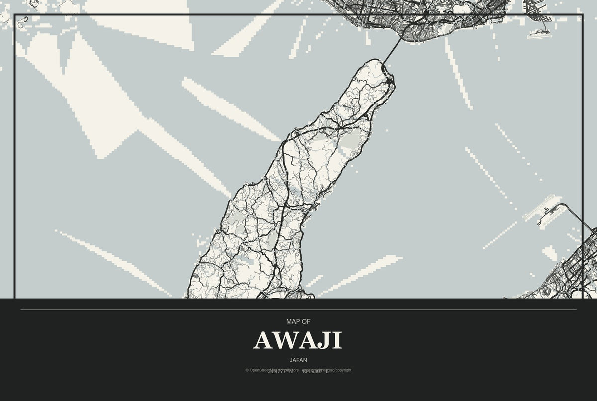 Awaji, Japan City Map Aluminum Sign in Museum Plaque style