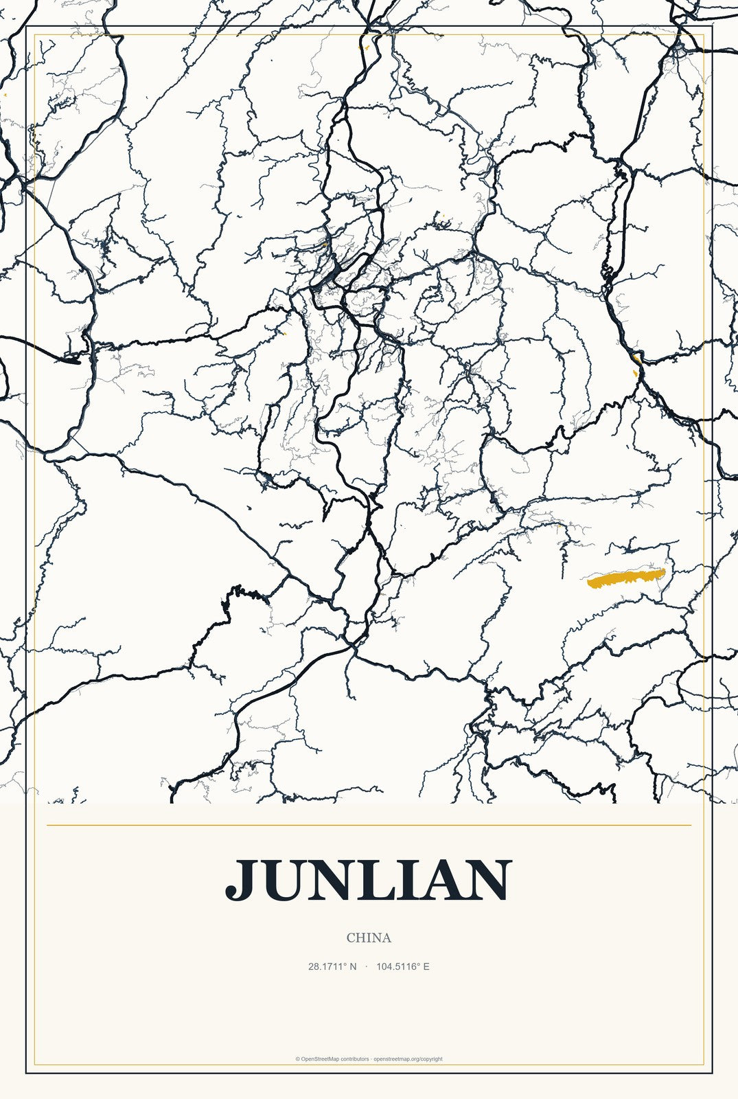 Junlian, China City Map Aluminum Sign in Citrine Modern style