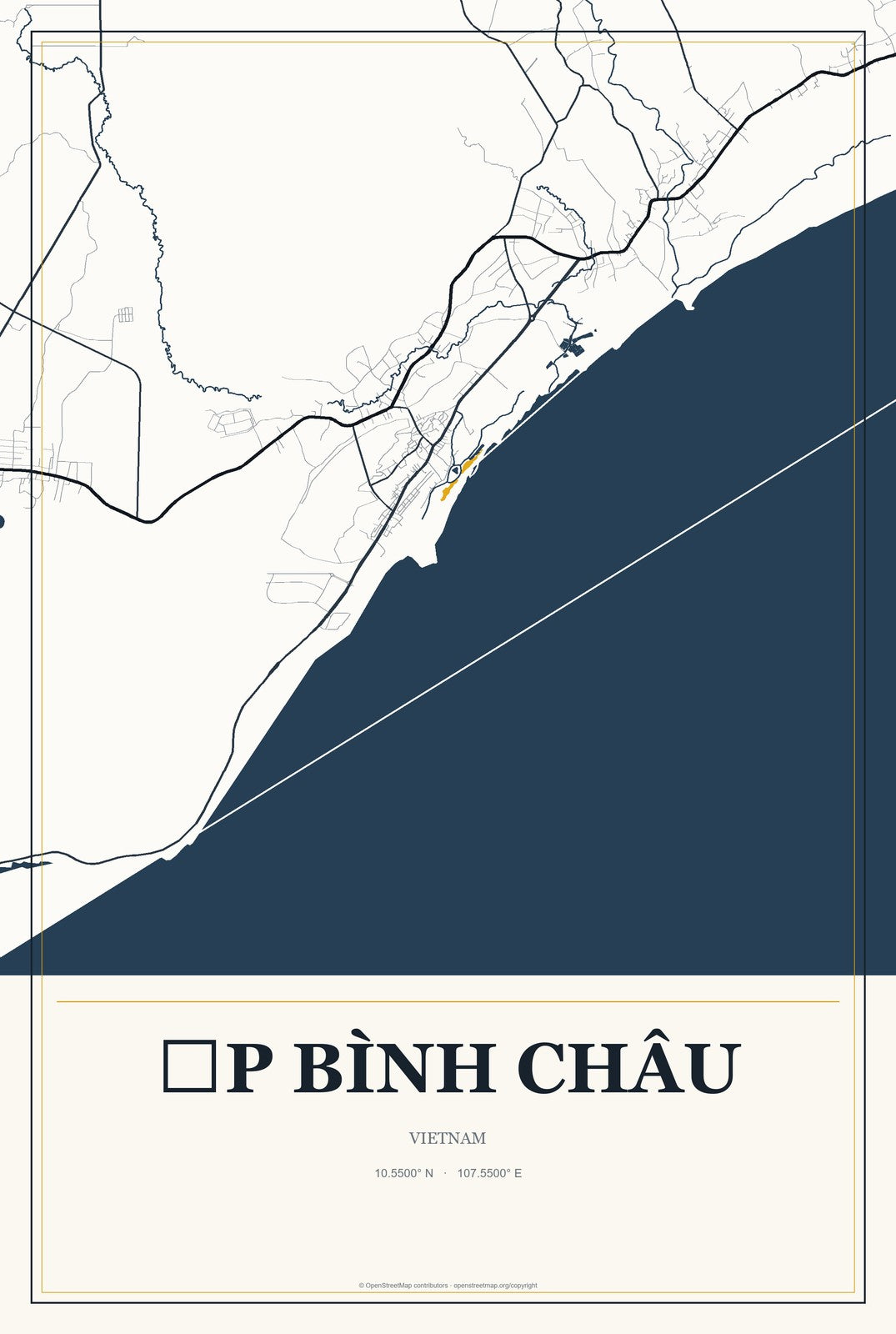 Ấp Bình Châu, Vietnam City Map Aluminum Sign in Citrine Modern style