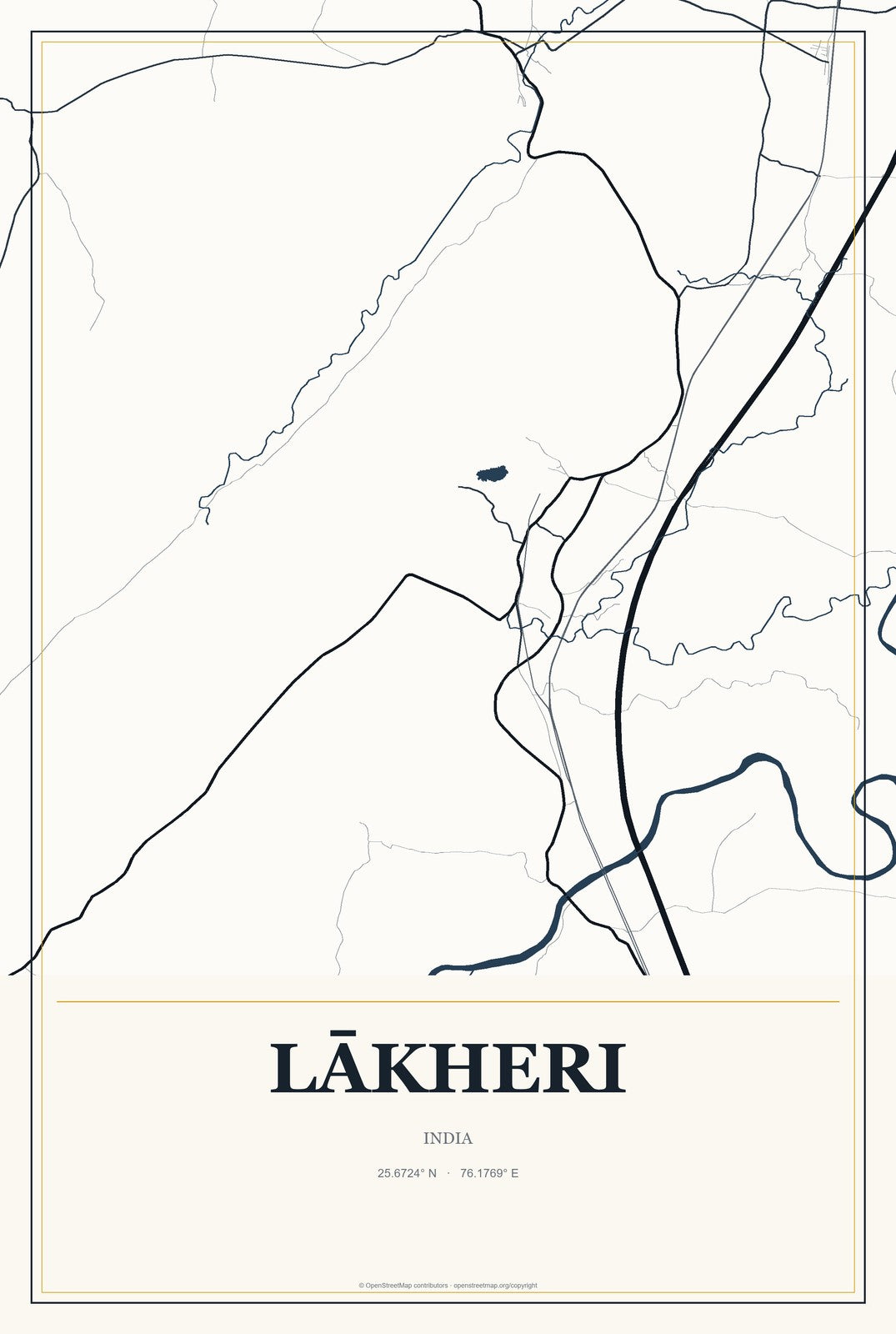 Lākheri, India City Map Aluminum Sign in Citrine Modern style