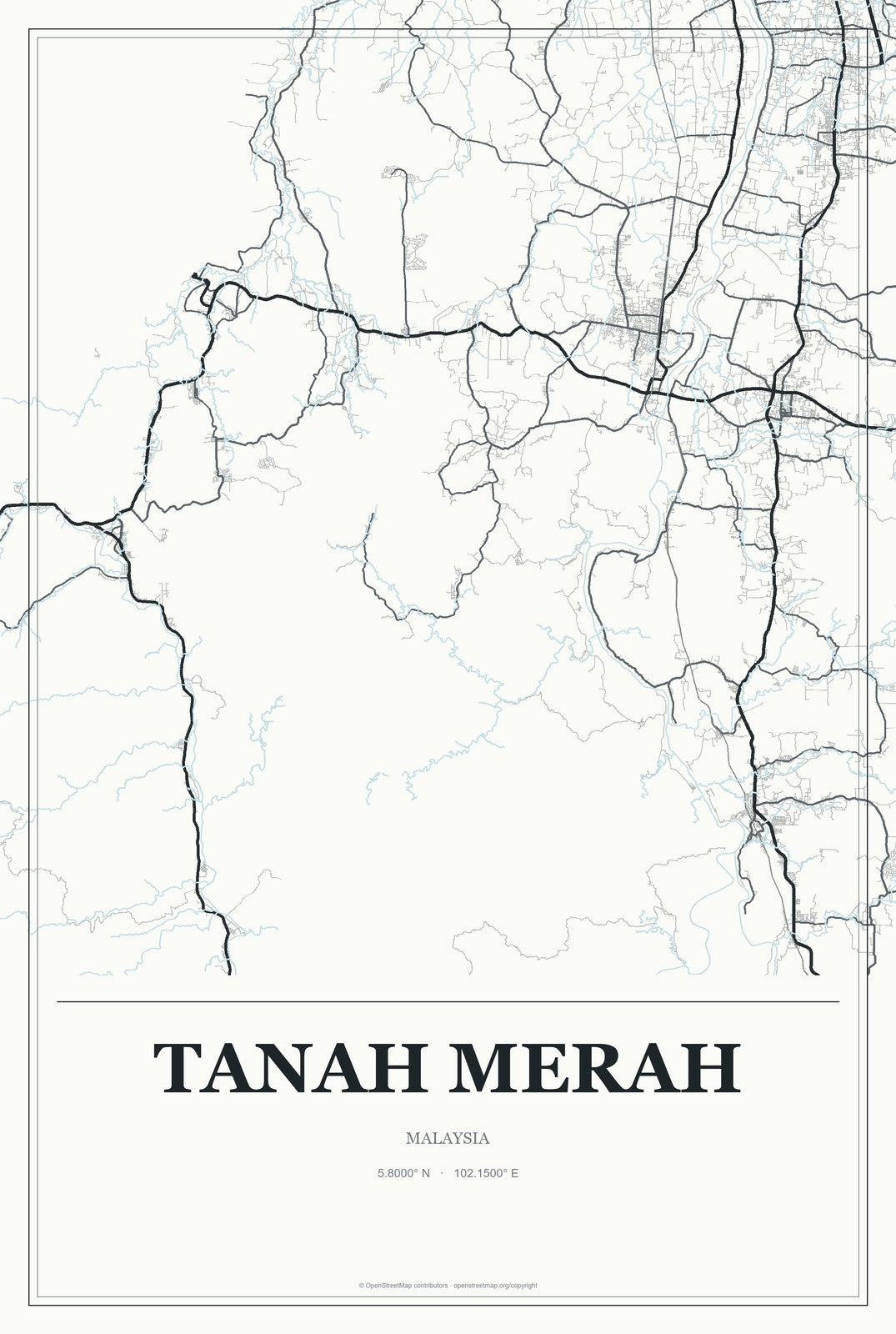 Tanah Merah, Malaysia City Map Aluminum Sign in Gallery Air style