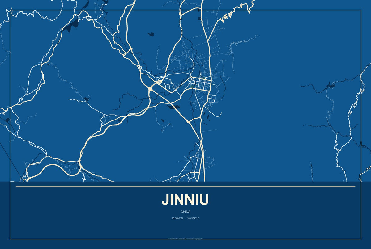 Jinniu, China City Map Aluminum Sign in Harbor Cobalt style