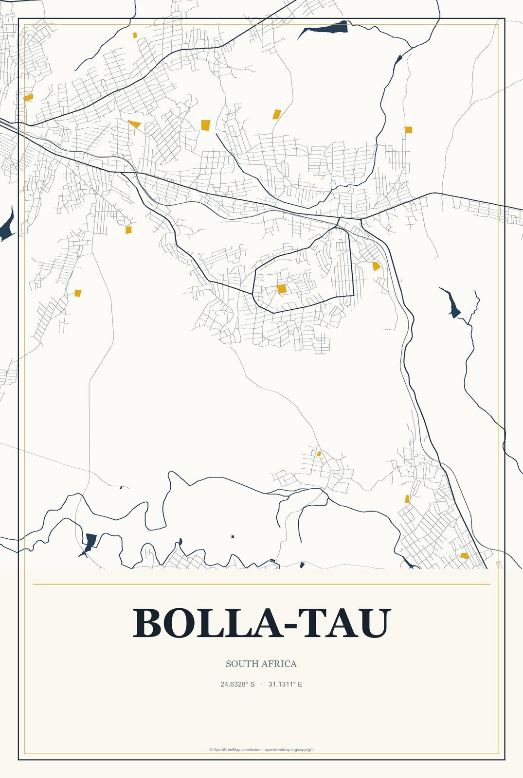 Bolla-Tau, South Africa City Map Aluminum Sign in Citrine Modern style