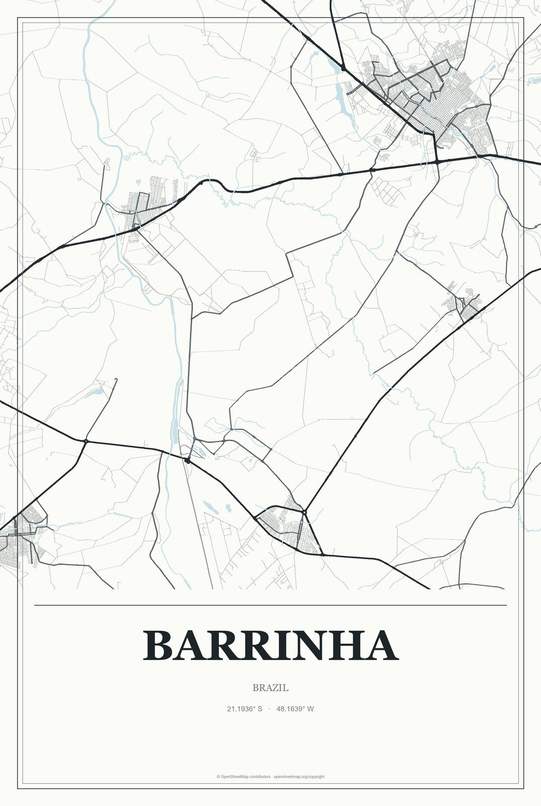 Barrinha, Brazil City Map Aluminum Sign in Gallery Air style