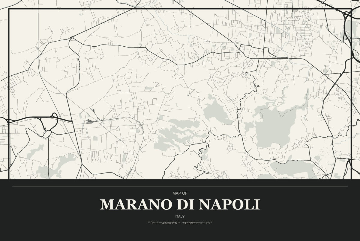 Marano di Napoli, Italy City Map Aluminum Sign in Museum Plaque style