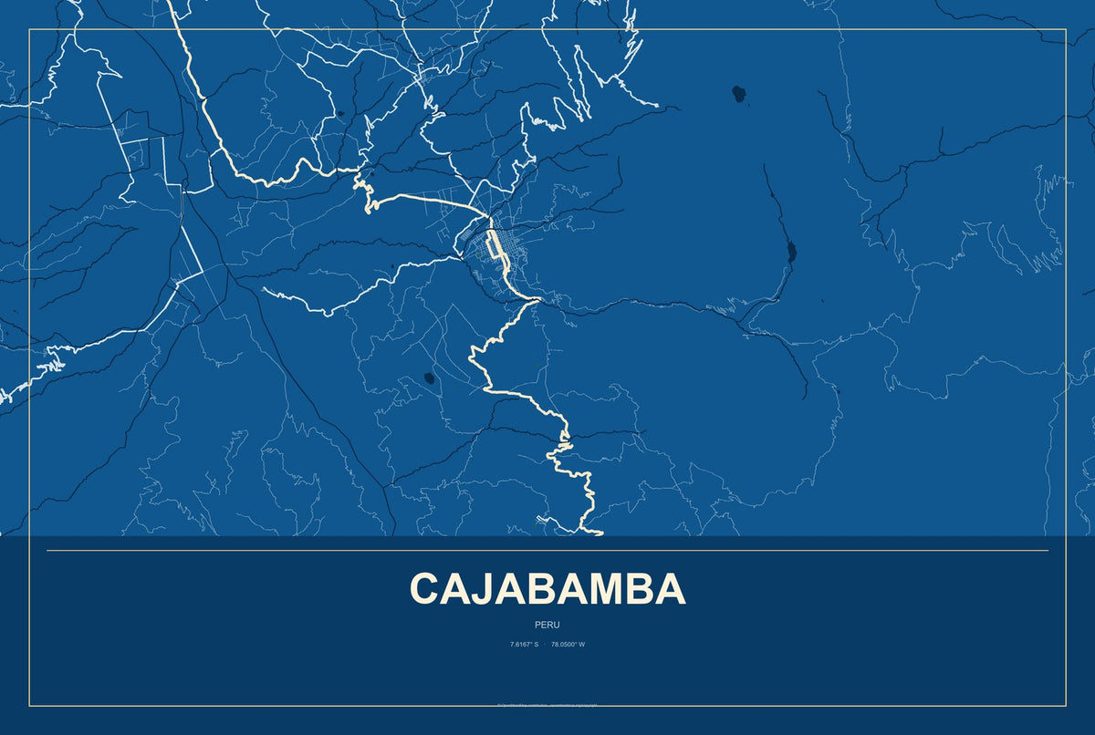 Cajabamba, Peru City Map Aluminum Sign in Harbor Cobalt style