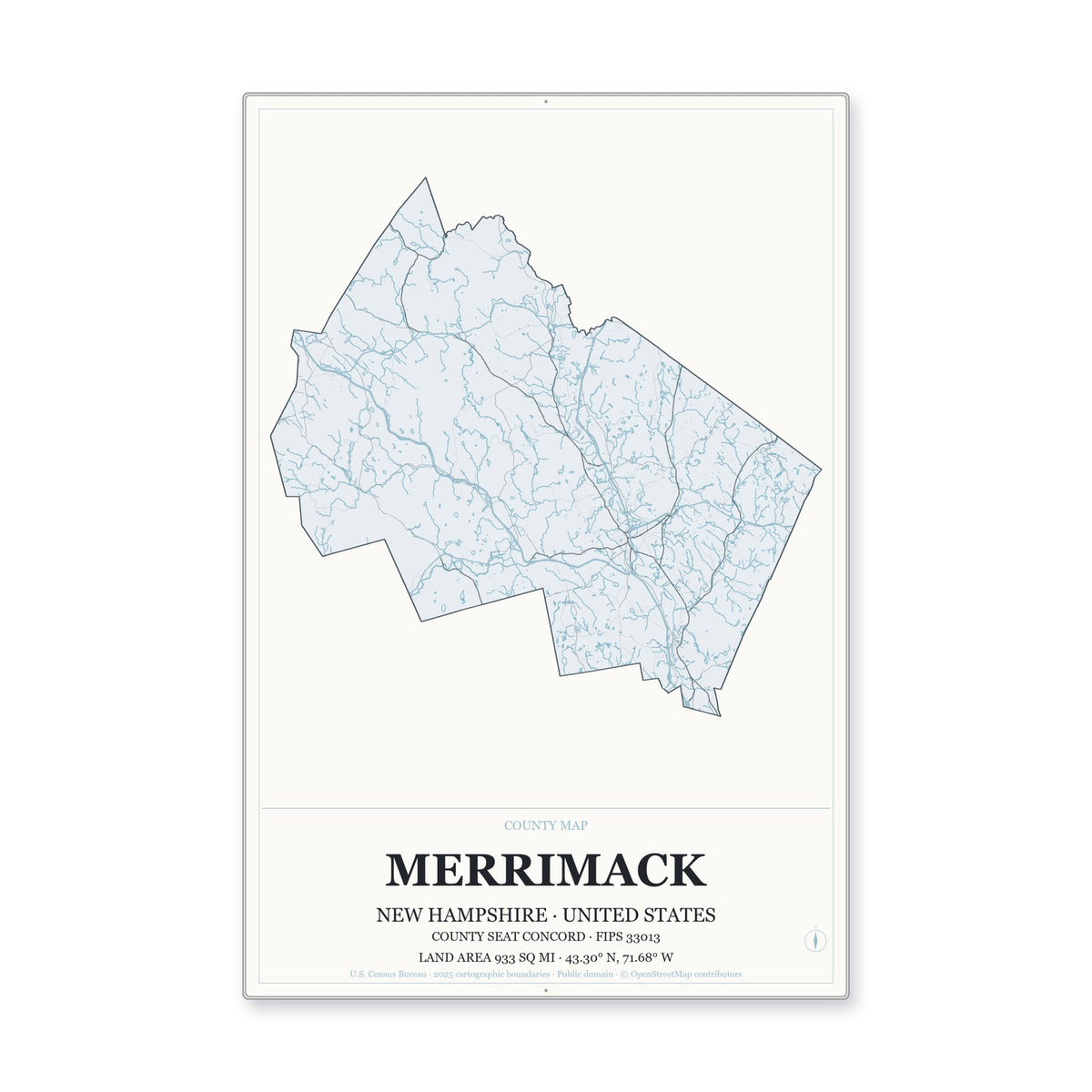 Merrimack County, New Hampshire Map Aluminum Sign in Gallery Air style