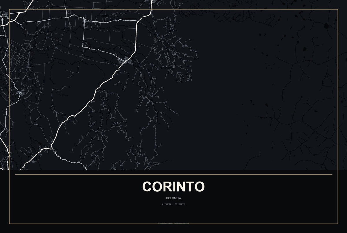 Corinto, Colombia City Map Aluminum Sign in Metropolitan Noir style