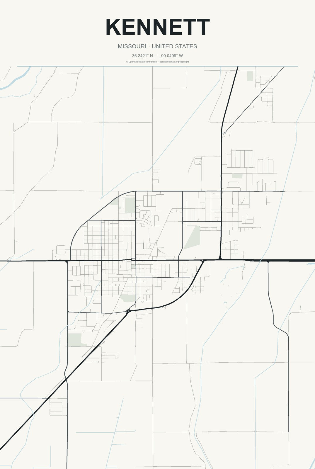 Kennett, Missouri City Map Aluminum Sign in Headline Atlas style