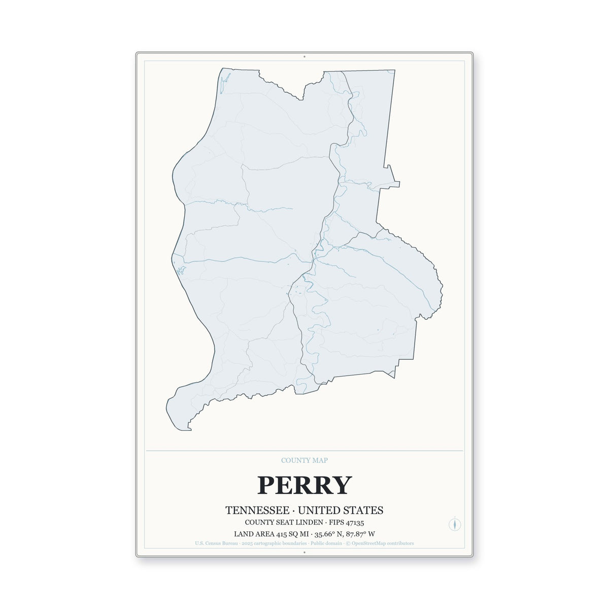 Perry County, Tennessee Map Aluminum Sign in Gallery Air style