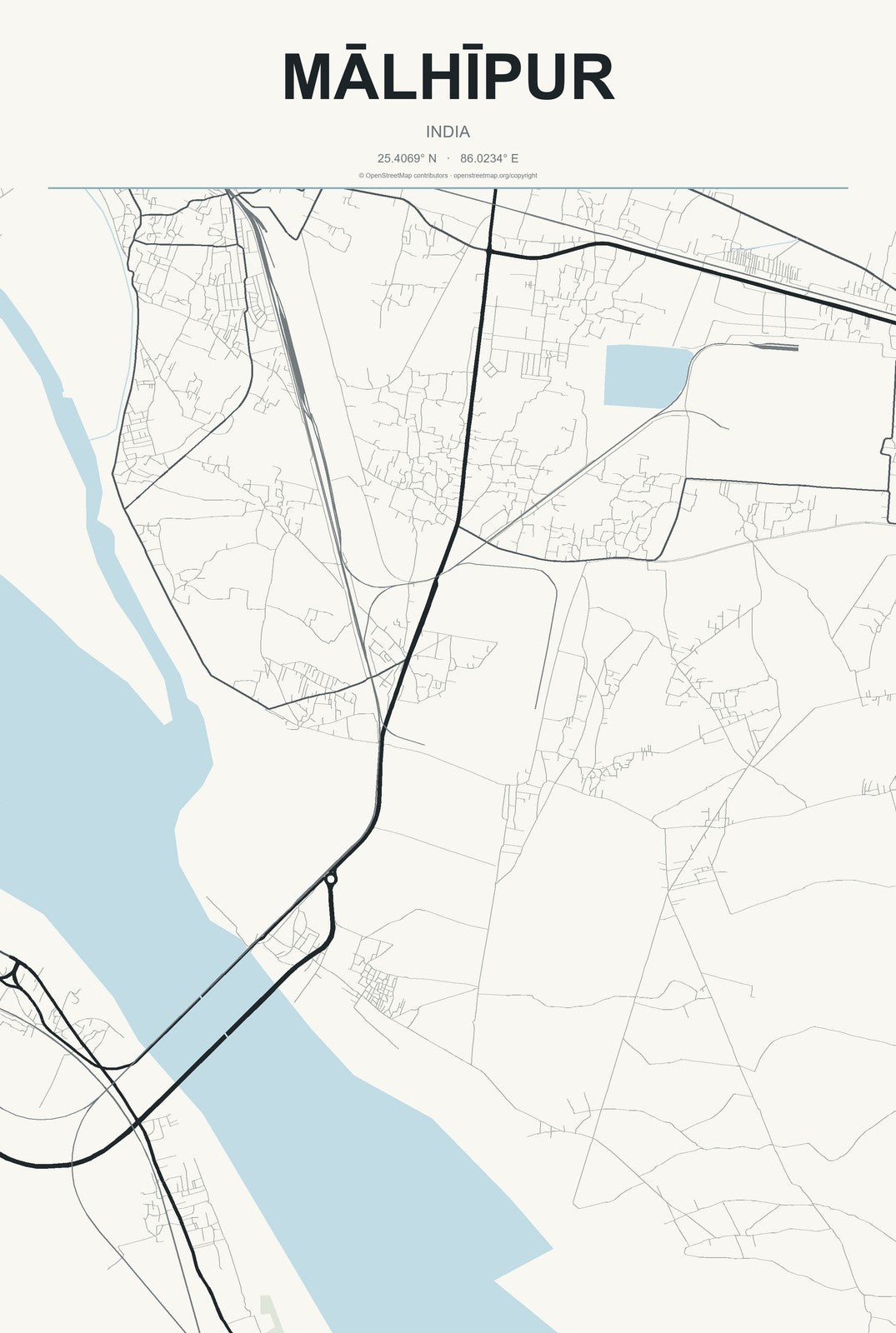 Mālhīpur, India City Map Aluminum Sign in Headline Atlas style