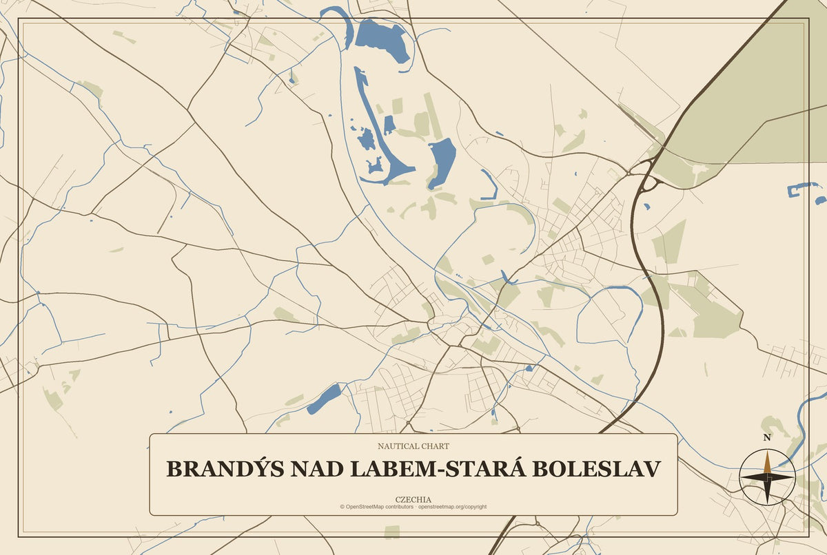Brandýs nad Labem-Stará Boleslav, Czechia City Map Aluminum Sign in Heritage Nautical style