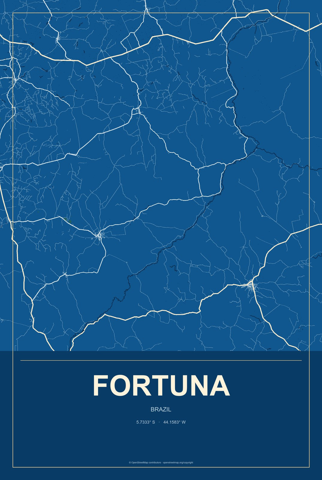 Fortuna, Brazil City Map Aluminum Sign in Harbor Cobalt style