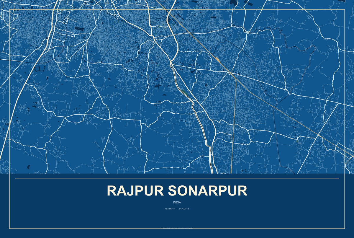 Rajpur Sonarpur, India City Map Aluminum Sign in Harbor Cobalt style