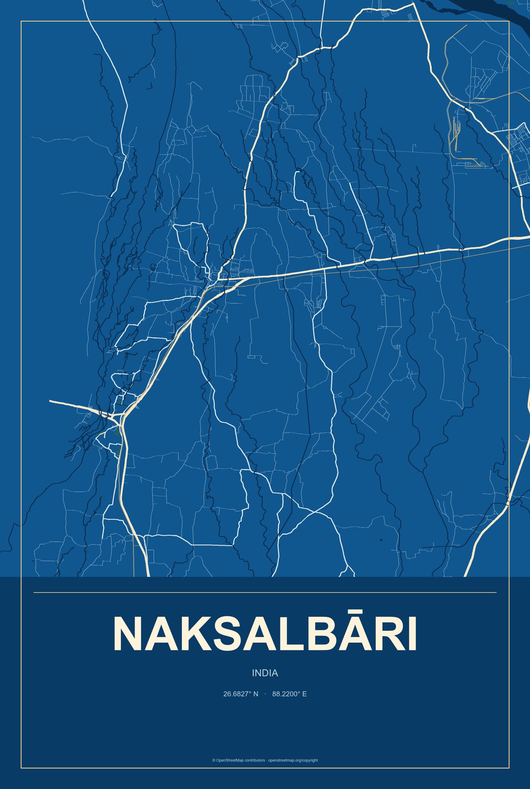 Naksalbāri, India City Map Aluminum Sign in Harbor Cobalt style