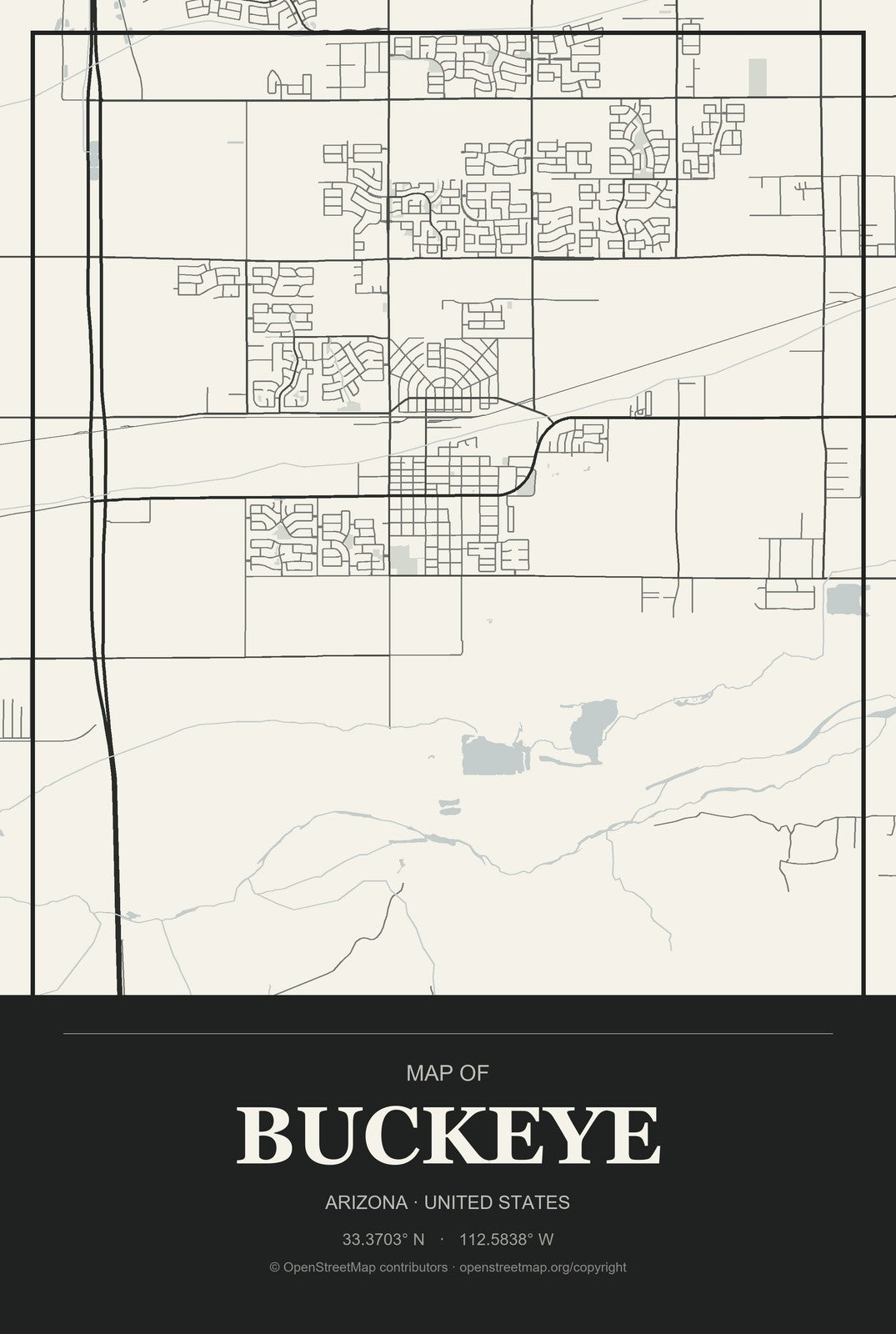 Buckeye, Arizona City Map Aluminum Sign in Museum Plaque style