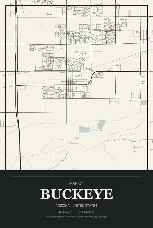 Buckeye, Arizona City Map Aluminum Sign in Museum Plaque style
