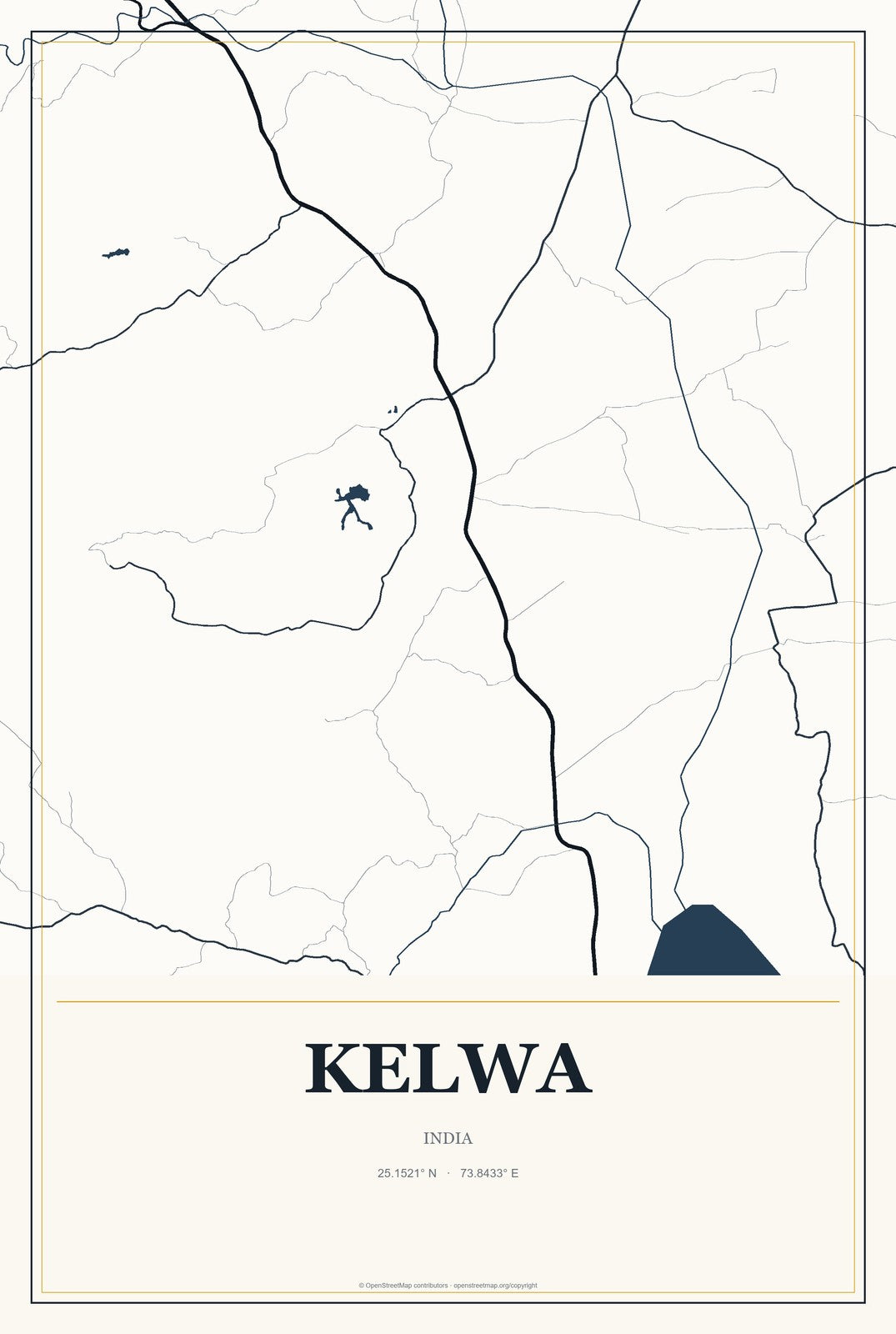 Kelwa, India City Map Aluminum Sign in Citrine Modern style