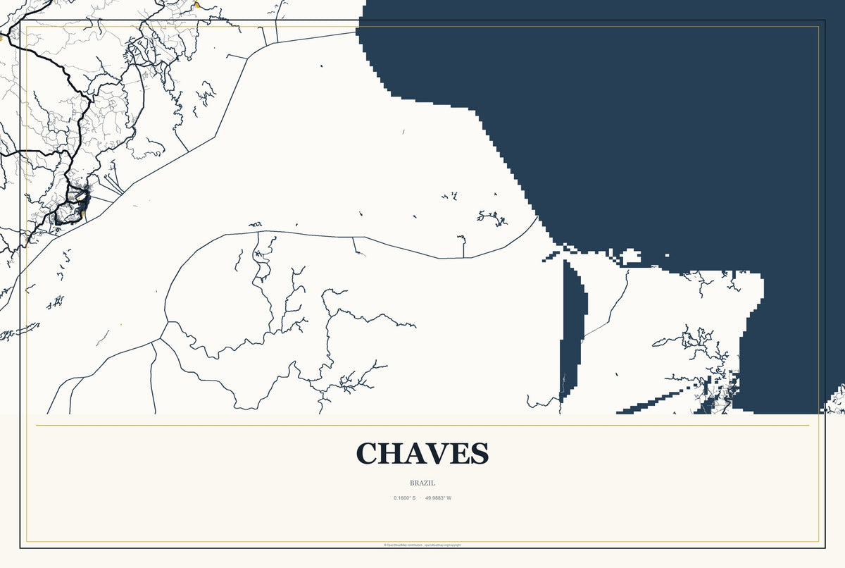 Chaves, Brazil City Map Aluminum Sign in Citrine Modern style