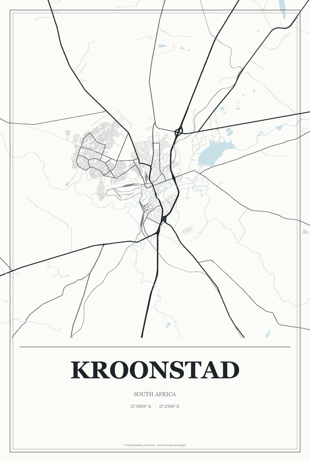 Kroonstad, South Africa City Map Aluminum Sign in Gallery Air style