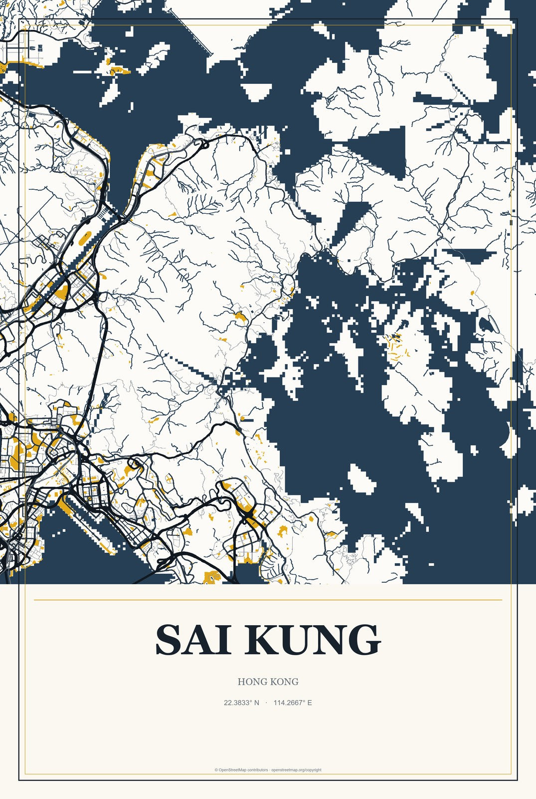 Sai Kung, Hong Kong City Map Aluminum Sign in Citrine Modern style