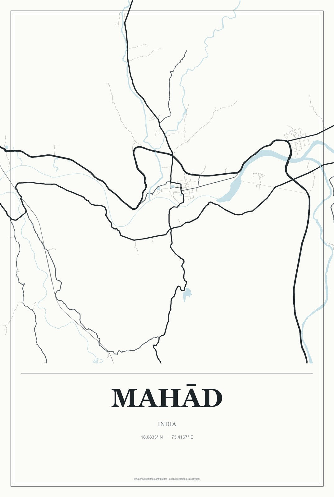 Mahād, India City Map Aluminum Sign in Gallery Air style