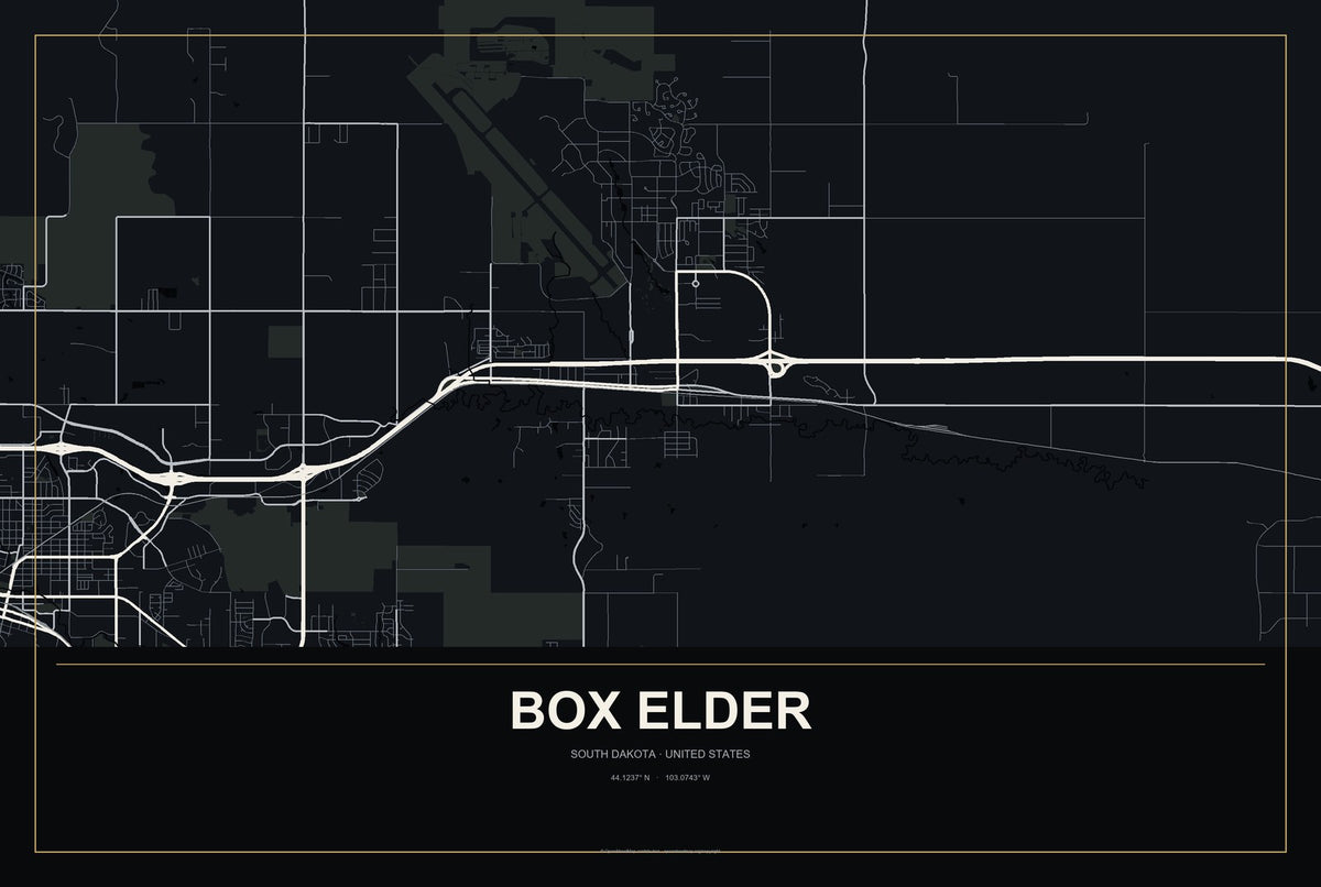 Box Elder, South Dakota City Map Aluminum Sign in Metropolitan Noir style