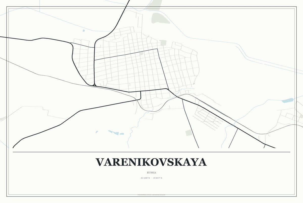 Varenikovskaya, Russia City Map Aluminum Sign in Gallery Air style