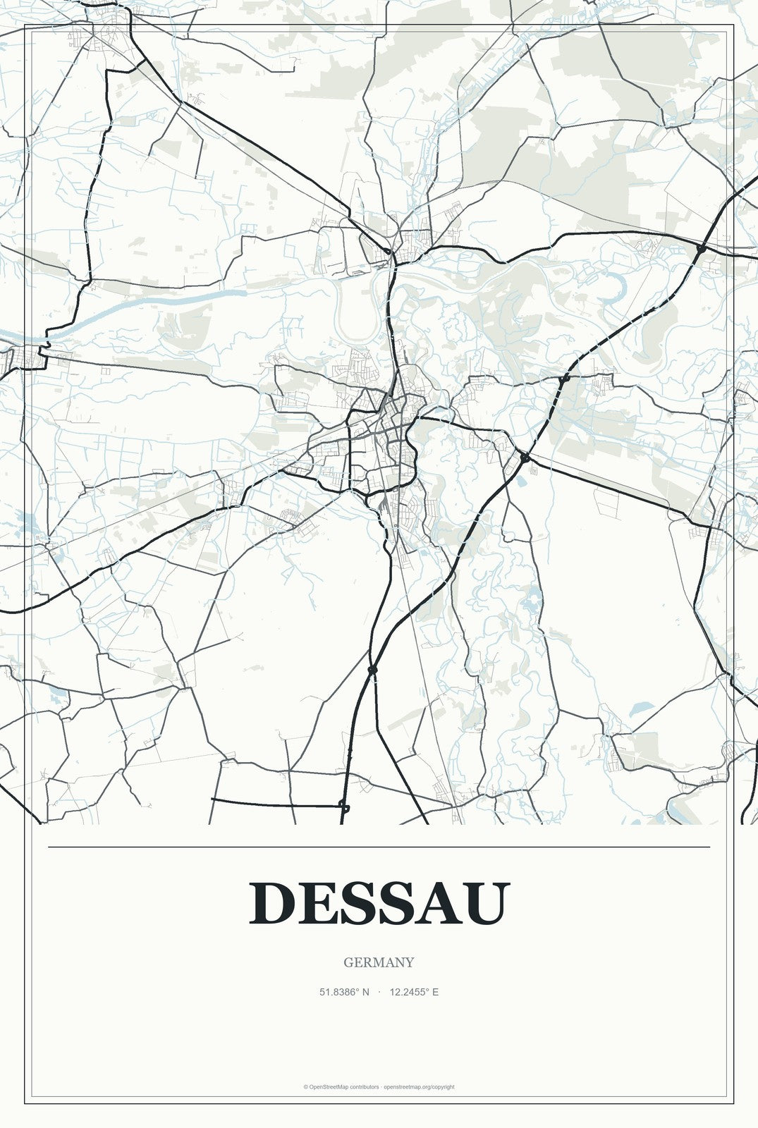 Dessau, Germany City Map Aluminum Sign in Gallery Air style