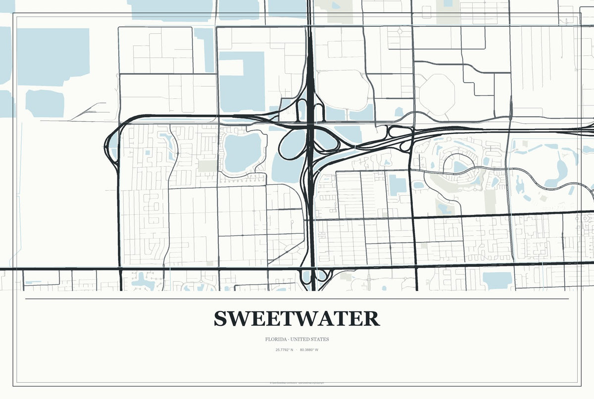 Sweetwater, Florida City Map Aluminum Sign in Gallery Air style