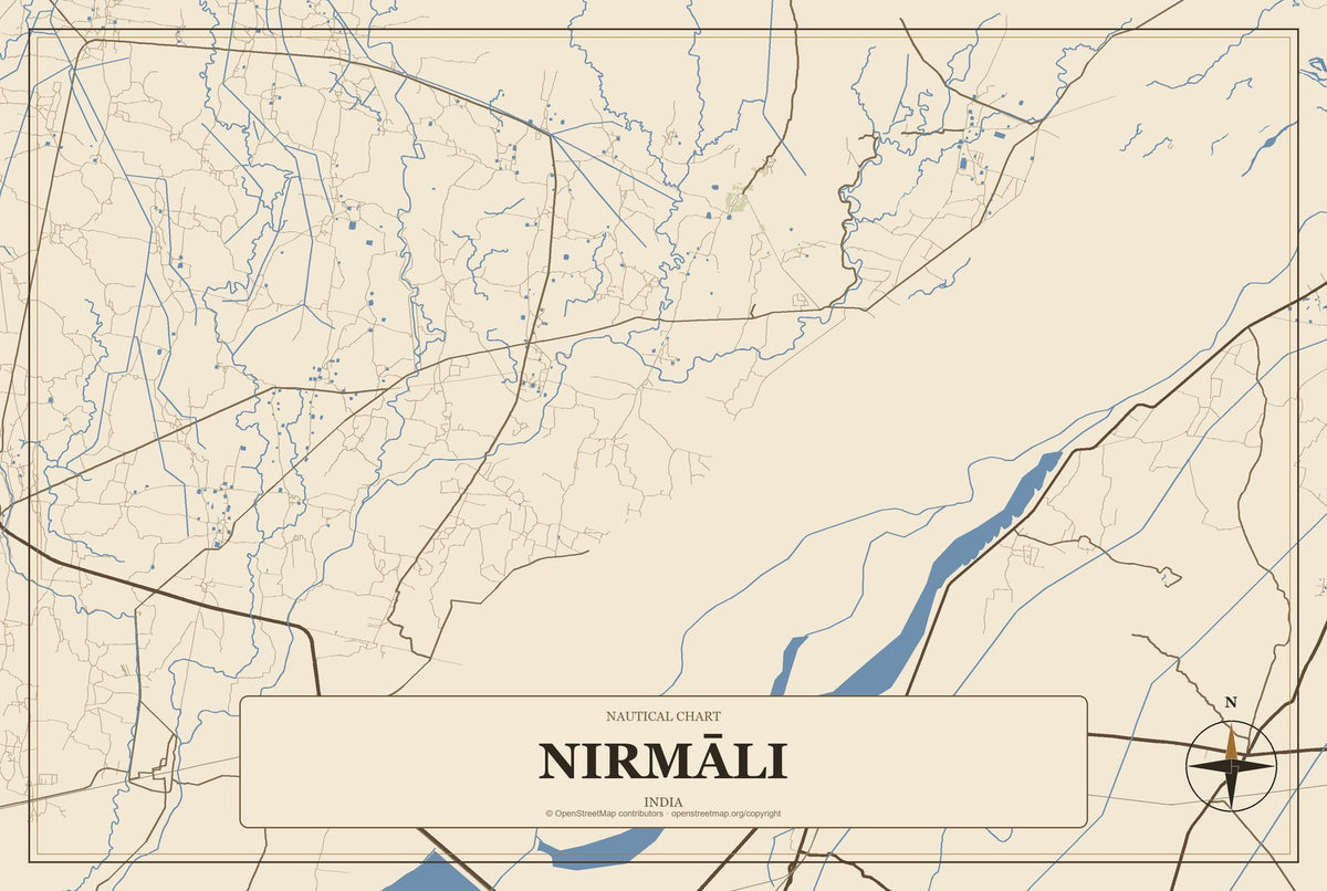 Nirmāli, India City Map Aluminum Sign in Heritage Nautical style