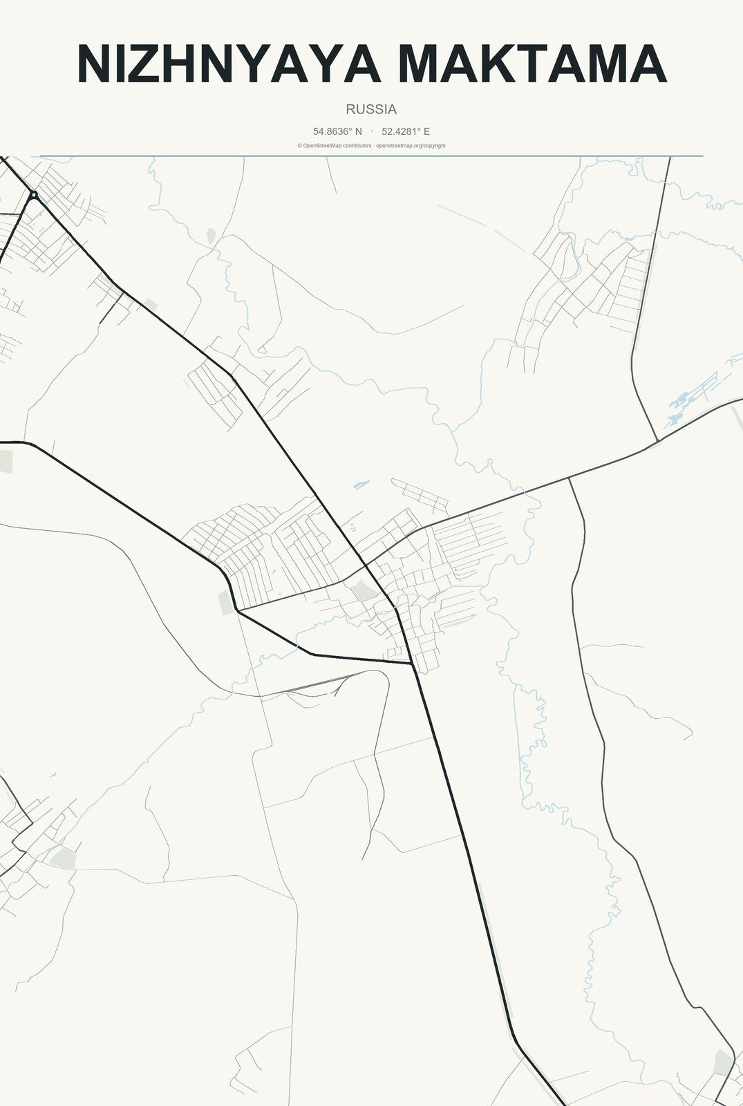 Nizhnyaya Maktama, Russia City Map Aluminum Sign in Headline Atlas style
