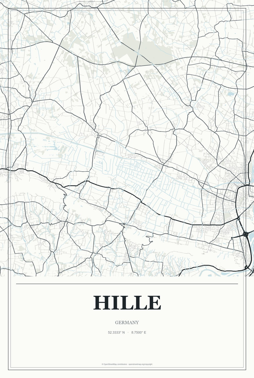 Hille, Germany City Map Aluminum Sign in Gallery Air style