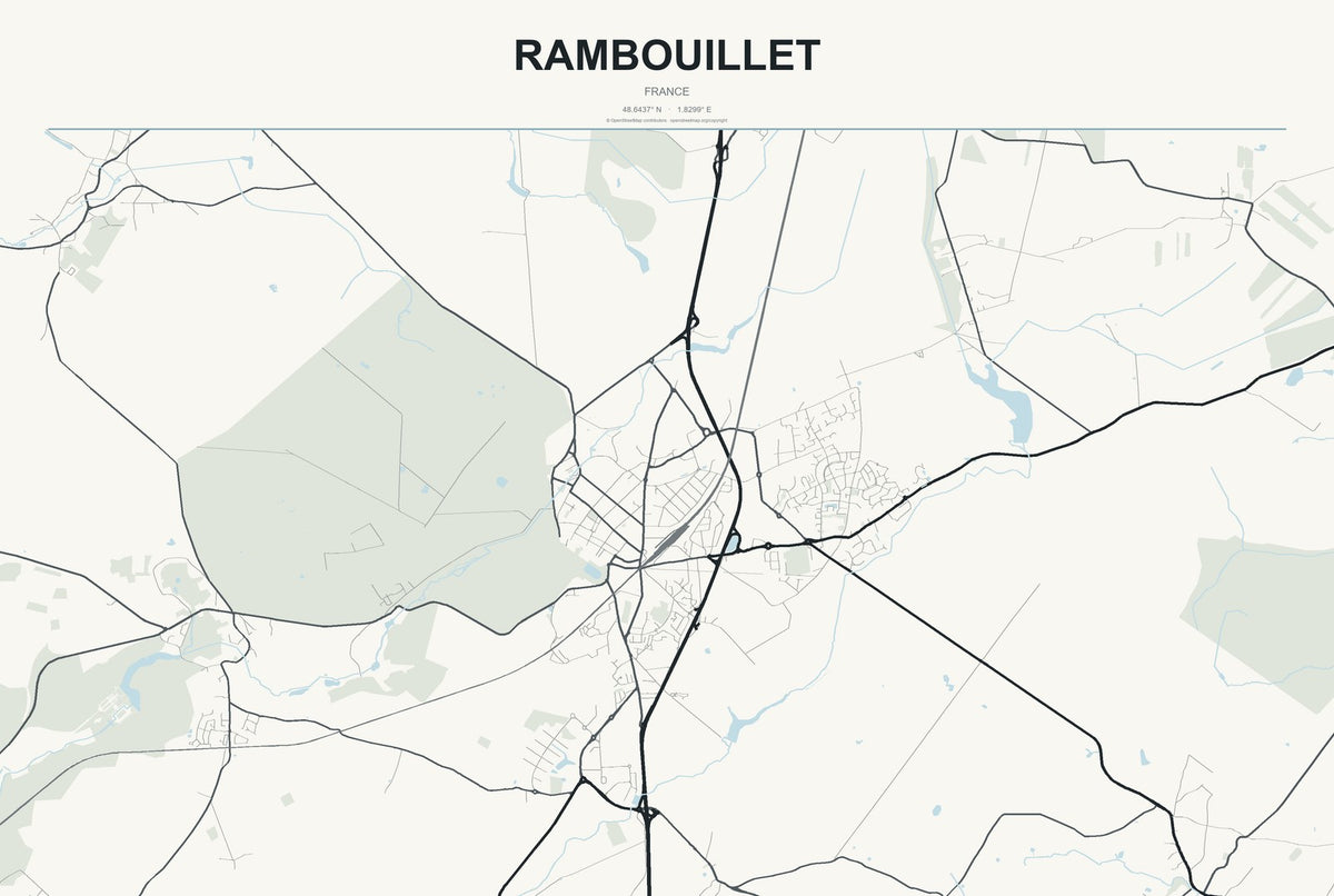 Rambouillet, France City Map Aluminum Sign in Headline Atlas style