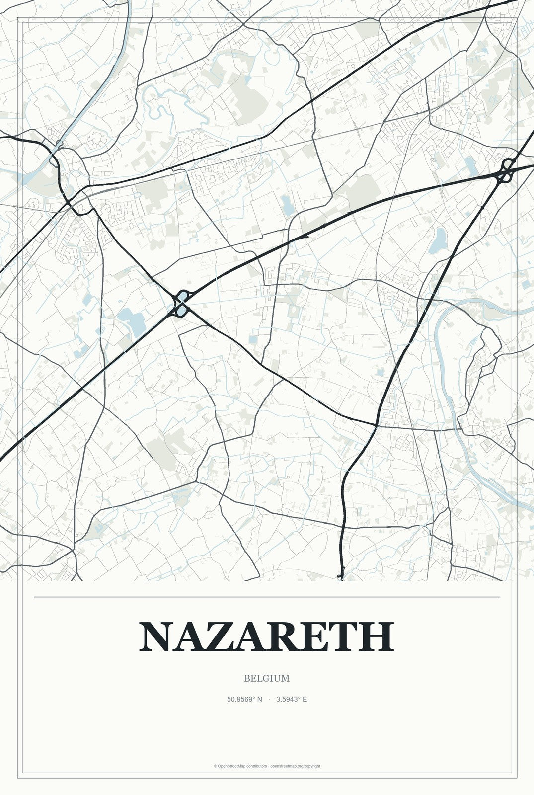 Nazareth, Belgium City Map Aluminum Sign in Gallery Air style