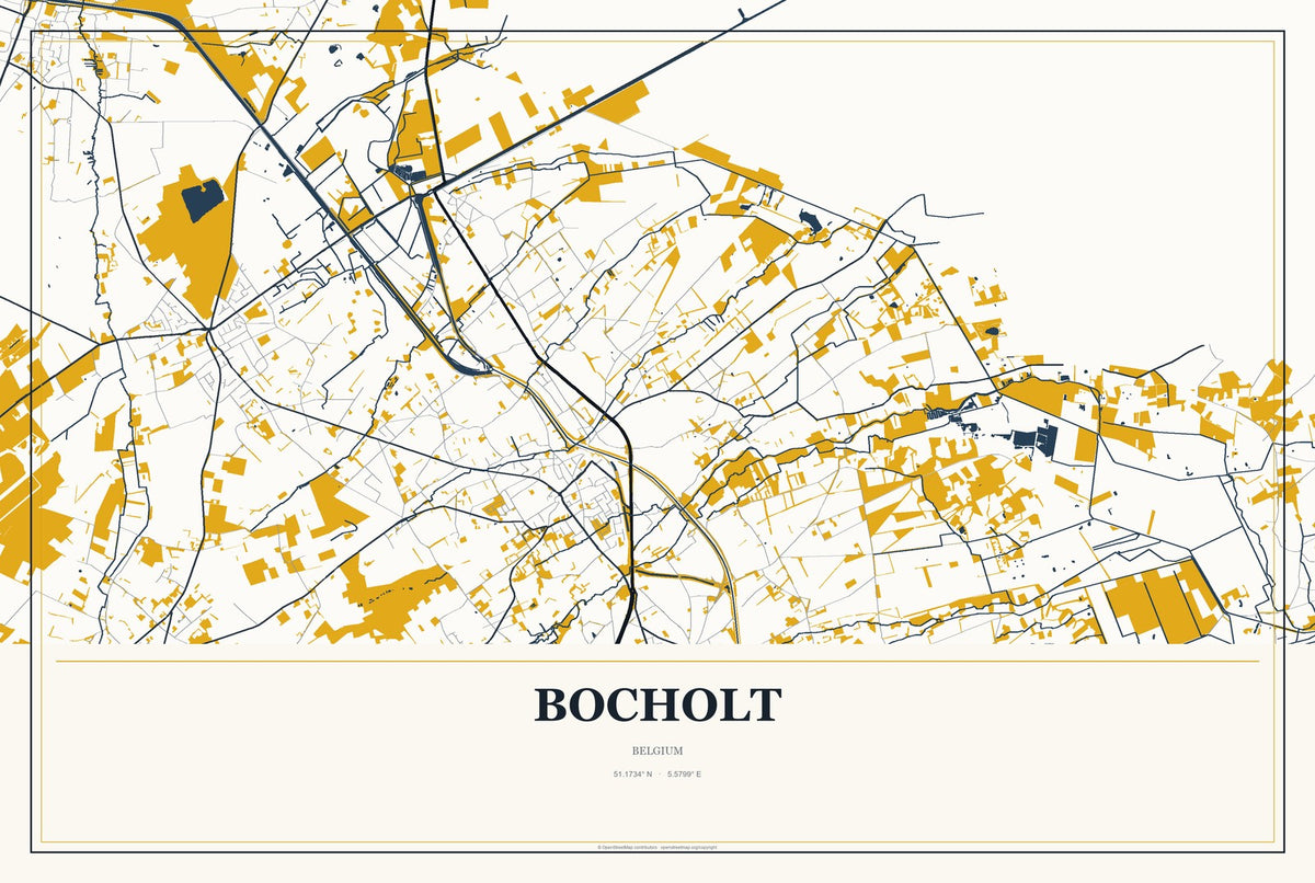 Bocholt, Belgium City Map Aluminum Sign in Citrine Modern style