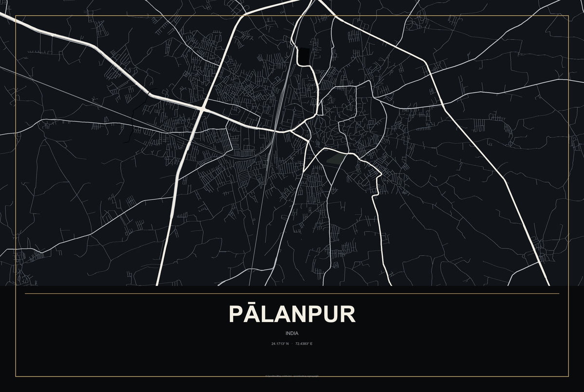 Pālanpur, India City Map Aluminum Sign in Metropolitan Noir style