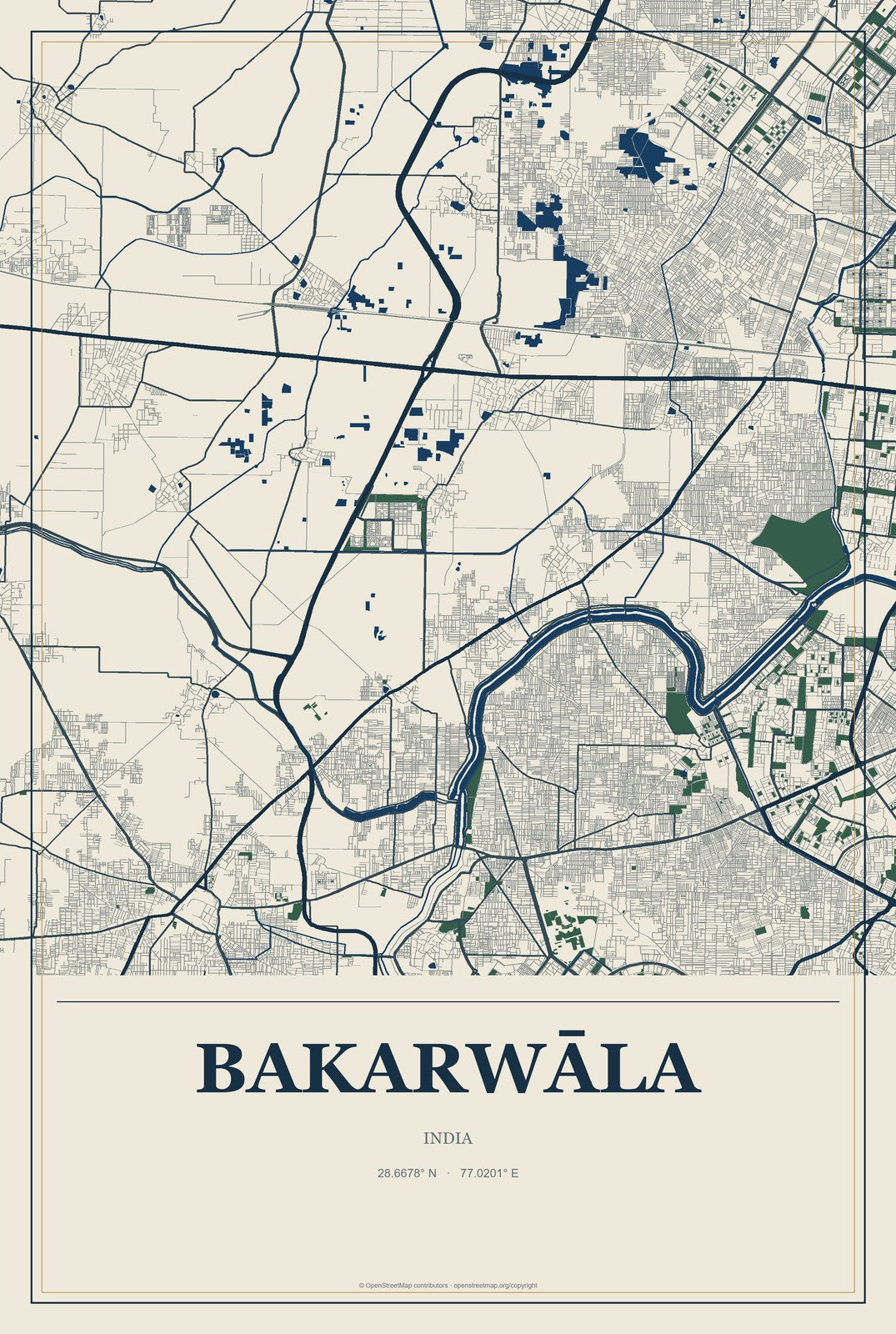 Bakarwāla, India City Map Aluminum Sign in Coastal Cutout style