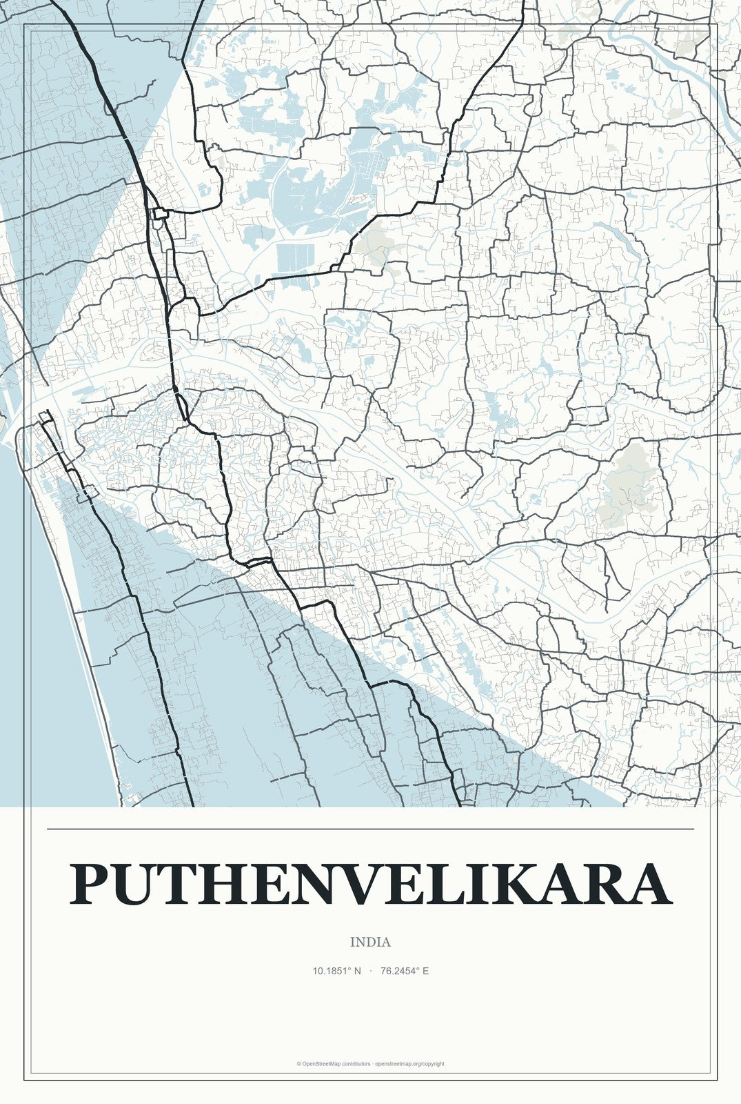 Puthenvelikara, India City Map Aluminum Sign in Gallery Air style