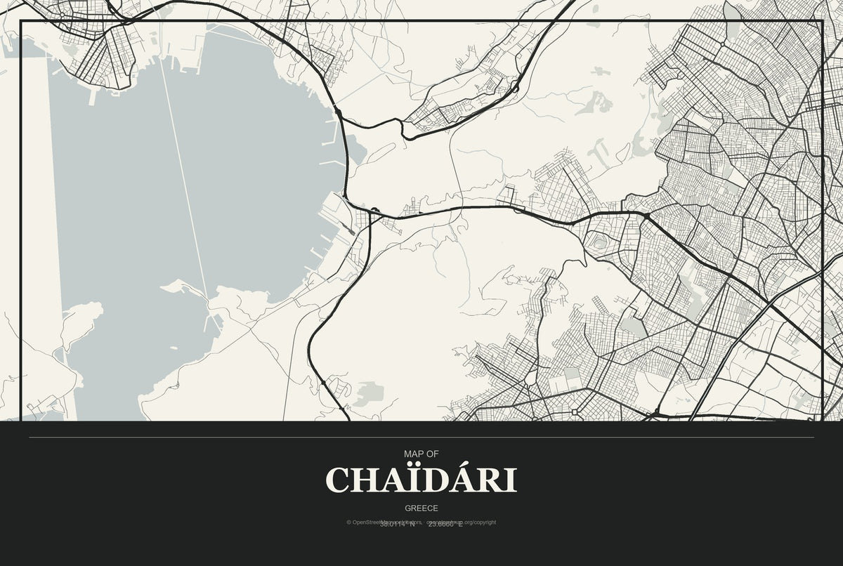 Chaïdári, Greece City Map Aluminum Sign in Museum Plaque style