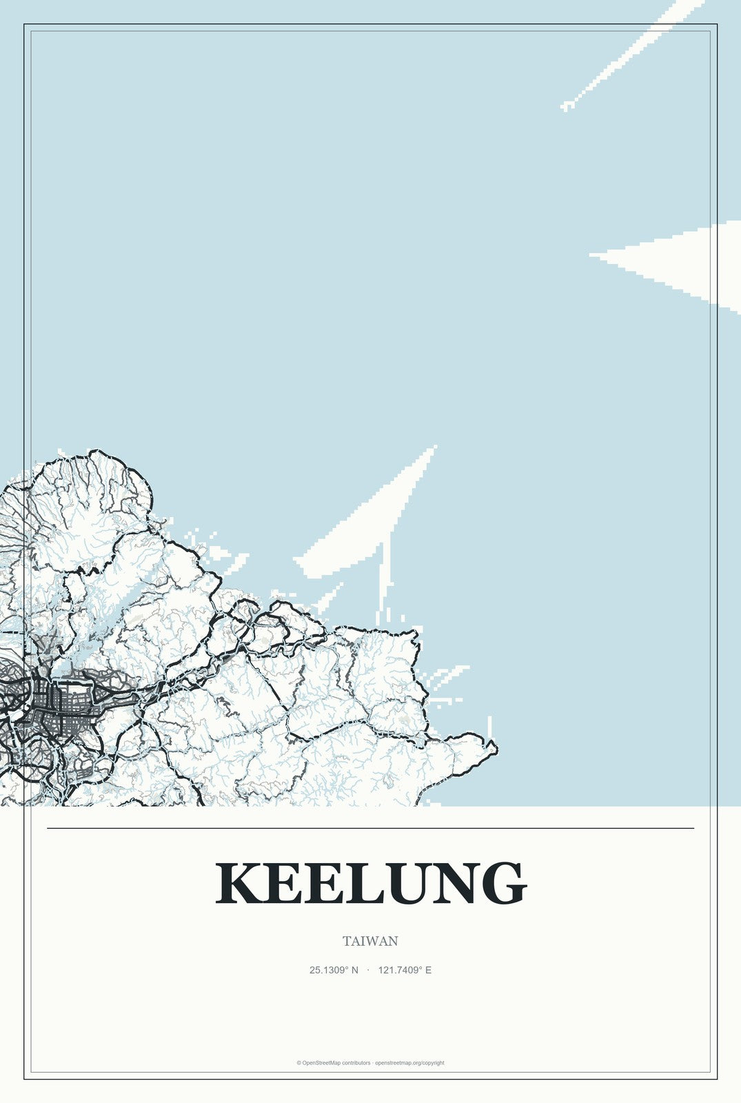 Keelung, Taiwan City Map Aluminum Sign in Gallery Air style