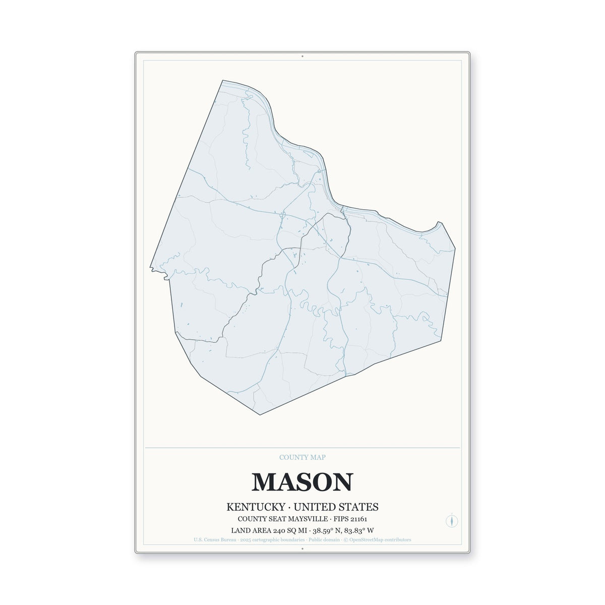 Mason County, Kentucky Map Aluminum Sign in Gallery Air style