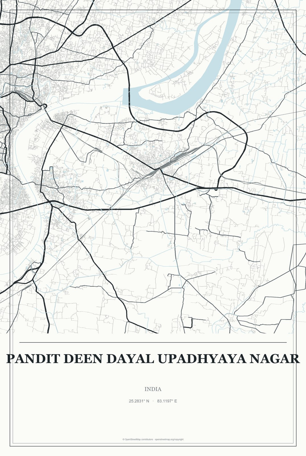Pandit Deen Dayal Upadhyaya Nagar, India City Map Aluminum Sign in Gallery Air style