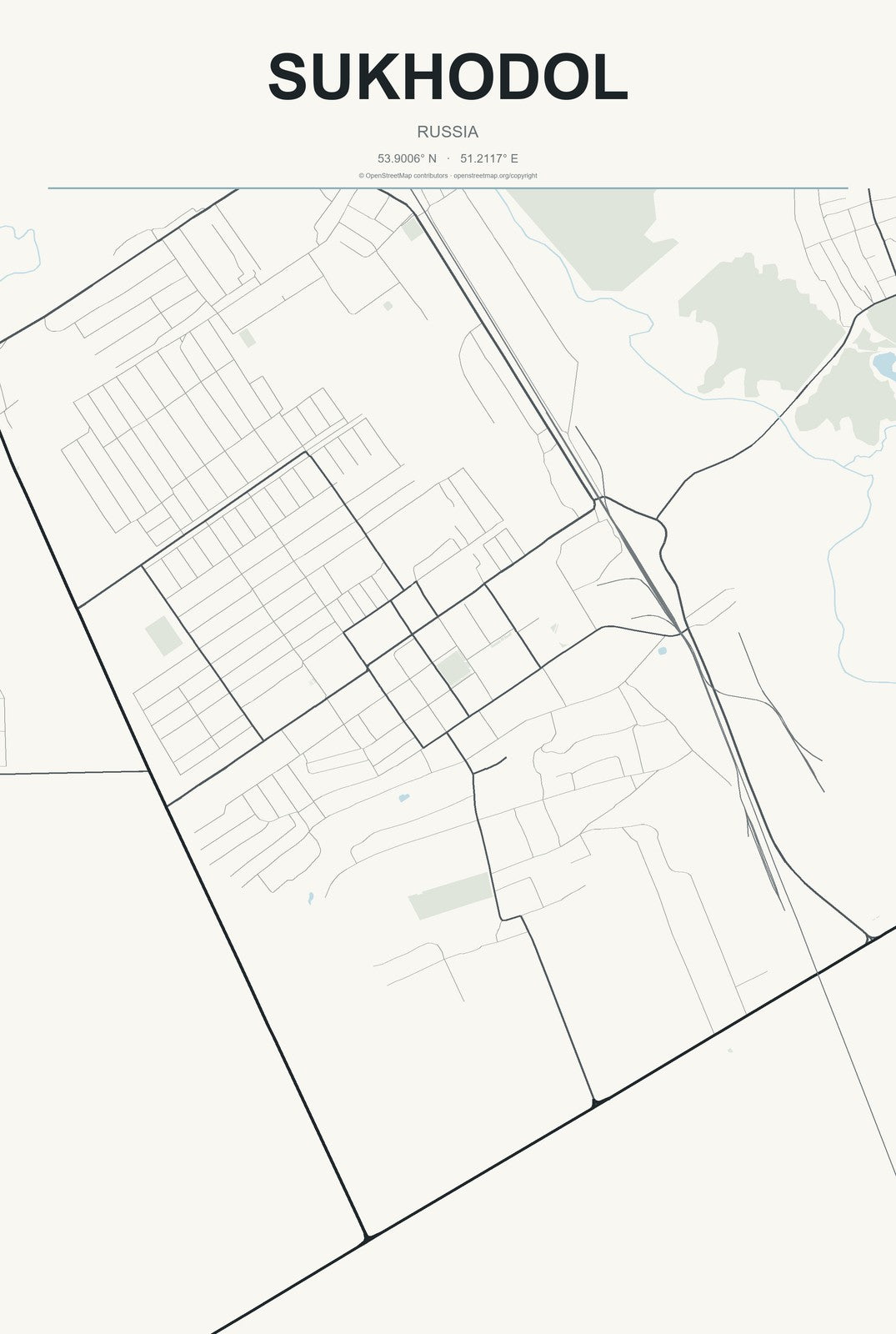 Sukhodol, Russia City Map Aluminum Sign in Headline Atlas style