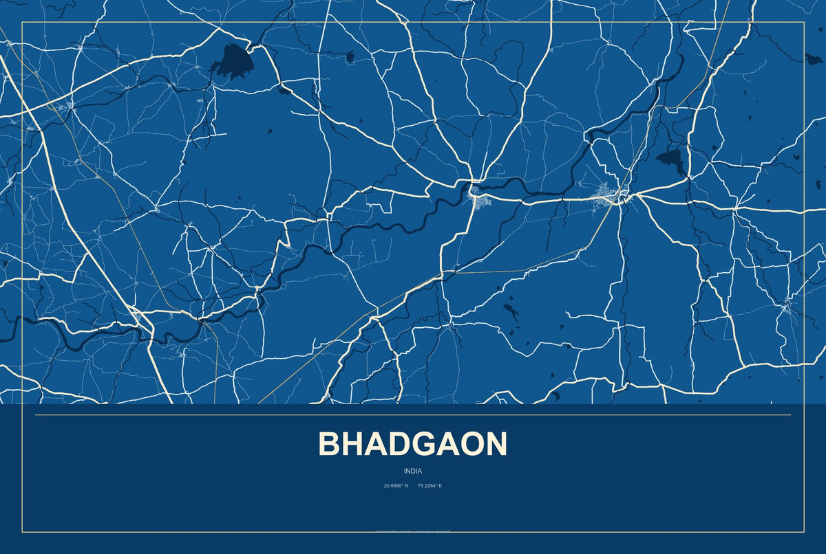 Bhadgaon, India City Map Aluminum Sign in Harbor Cobalt style