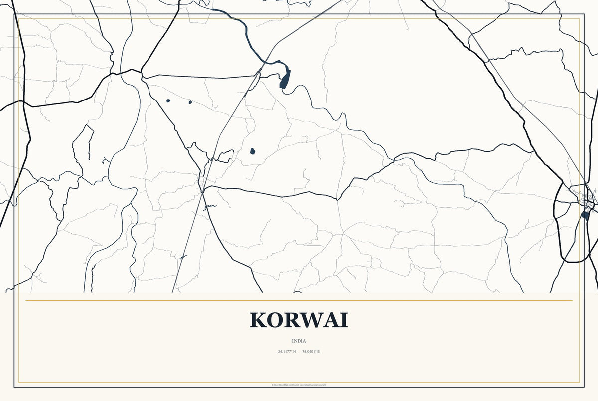 Korwai, India City Map Aluminum Sign in Citrine Modern style