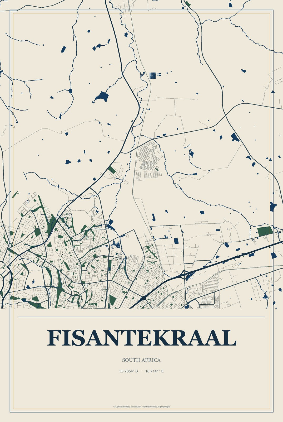 Fisantekraal, South Africa City Map Aluminum Sign in Coastal Cutout style